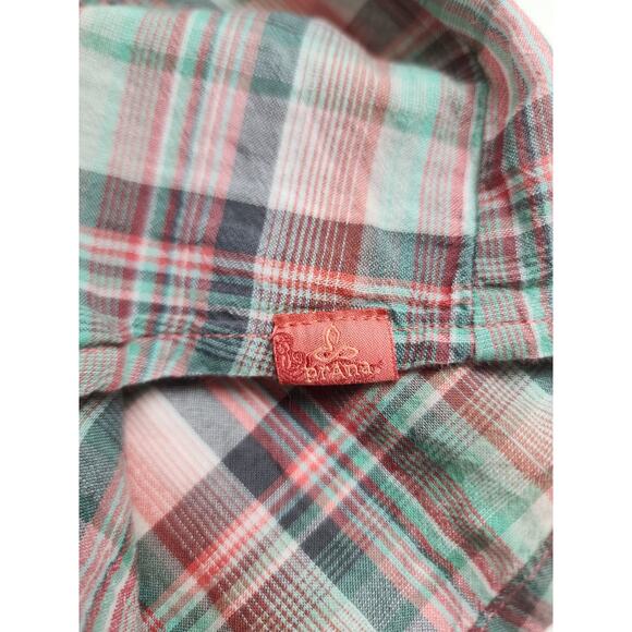 Prana Top Womens XL Bora Bay Gina Plaid pink green half button-up  western - Picture 11 of 12
